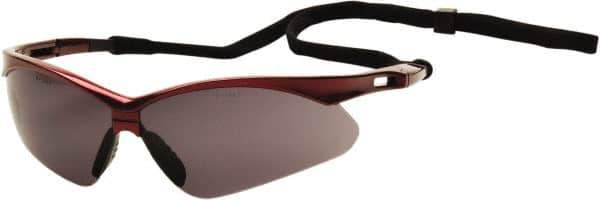 PYRAMEX - Gray Lenses, Framed Safety Glasses - Scratch Resistant, Red Nylon Frame, Size Universal, Wrap Around - USA Tool & Supply