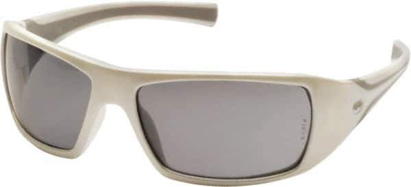 PYRAMEX - Gray Lenses, Framed Safety Glasses - Scratch Resistant, White Polycarbonate/Thermoplastic Rubber Frame, Size Universal, Wrap Around - USA Tool & Supply