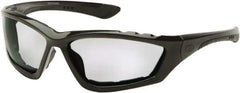 PYRAMEX - Gray Lenses, Framed Safety Glasses - Anti-Fog, Scratch Resistant, Black Nylon Frame, Size Universal, Wrap Around - USA Tool & Supply