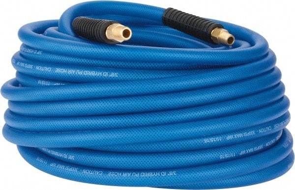 PRO-SOURCE - 3/8" ID x 0.6102" OD 100' Long Multipurpose Air Hose - MNPT(Swivel) x MNPT(Swivel) Ends, 300 Working psi, -40 to 176°F, 1/4" Fitting, Transparent Blue - USA Tool & Supply