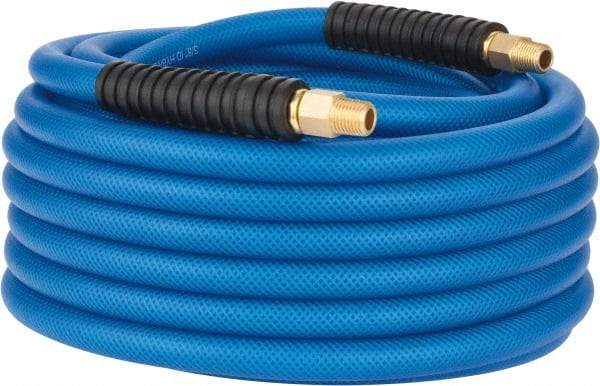 PRO-SOURCE - 3/8" ID x 0.6102" OD 50' Long Multipurpose Air Hose - MNPT(Swivel) x MNPT(Swivel) Ends, 300 Working psi, -40 to 176°F, 1/4" Fitting, Transparent Blue - USA Tool & Supply