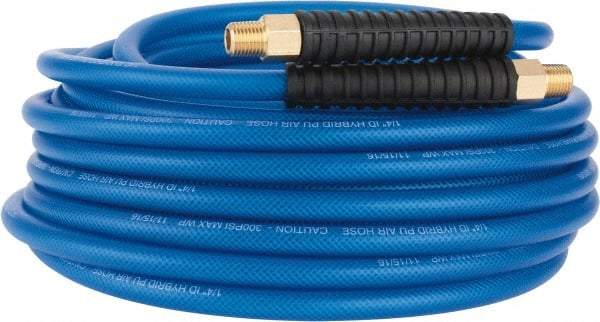 PRO-SOURCE - 1/4" ID x 0.4331" OD 50' Long Multipurpose Air Hose - MNPT(Swivel) x MNPT(Swivel) Ends, 300 Working psi, -40 to 176°F, 1/4" Fitting, Transparent Blue - USA Tool & Supply