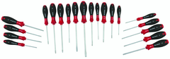 20 Piece - SoftFinish® Cushion Grip Screwdriver Set - #30299 - Includes: Slotted 3.0 - 8.0mm Phillips #0 - 2 Square # 1 - 3 PoziDriv #1 - 2 Torx® T6 - T30 - USA Tool & Supply