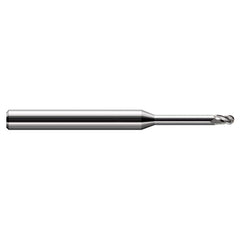 Ball End Mill: 0.028″ Dia, 0.042″ LOC, 3 Flute, Solid Carbide 2-1/2″ OAL, 1/8″ Shank Dia, 30 ° Helix, Uncoated, Single End