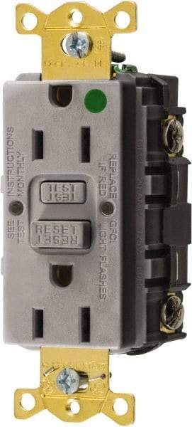 Hubbell Wiring Device-Kellems - 1 Phase, 5-15R NEMA, 125 VAC, 15 Amp, GFCI Receptacle - 2 Pole, Back and Side Wiring, Hospital Grade - USA Tool & Supply