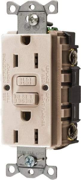 Hubbell Wiring Device-Kellems - 1 Phase, 5-15R NEMA, 125 VAC, 15 Amp, GFCI Receptacle - 2 Pole, Back and Side Wiring, Commercial Grade - USA Tool & Supply