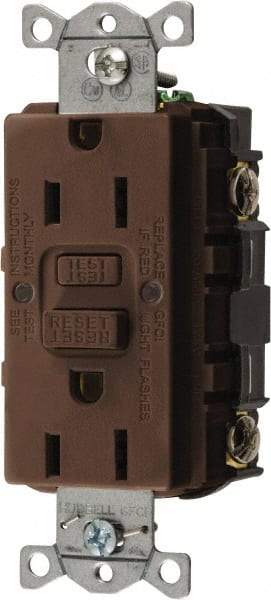 Hubbell Wiring Device-Kellems - 1 Phase, 5-15R NEMA, 125 VAC, 15 Amp, GFCI Receptacle - 2 Pole, Back and Side Wiring, Commercial Grade - USA Tool & Supply