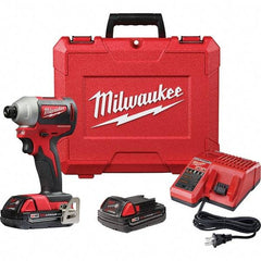 Milwaukee Tool - 18 Volt, 1/4" Drive, 133 Ft/Lb Torque, Cordless Impact Driver - Pistol Grip Handle, 3200 RPM, 2 Lithium-Ion Batteries Included - USA Tool & Supply