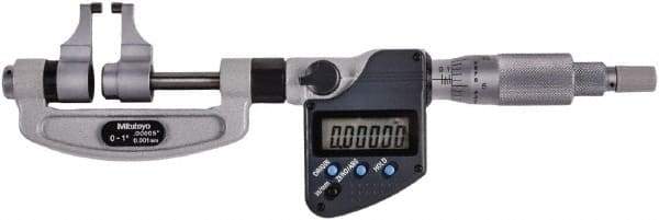 Mitutoyo - 0 to 1" Range, 0.001mm Graduation, Mechanical Outside Micrometer - Ratchet Stop Thimble, Accurate to 0.00025" - USA Tool & Supply