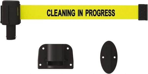Banner Stakes - 15' Long x 2-1/2" Wide Nylon/Polyester Wall-Mounted Indoor Barrier - Black on Yellow - USA Tool & Supply
