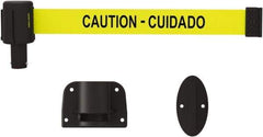 Banner Stakes - 15' Long x 2-1/2" Wide Nylon/Polyester Wall-Mounted Indoor Barrier - Black on Yellow - USA Tool & Supply