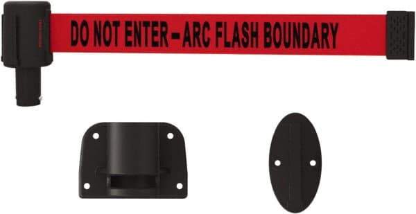 Banner Stakes - 15' Long x 2-1/2" Wide Nylon/Polyester Wall-Mounted Indoor Barrier - Black on Red - USA Tool & Supply