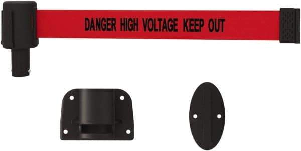 Banner Stakes - 15' Long x 2-1/2" Wide Nylon/Polyester Wall-Mounted Indoor Barrier - Black on Red - USA Tool & Supply