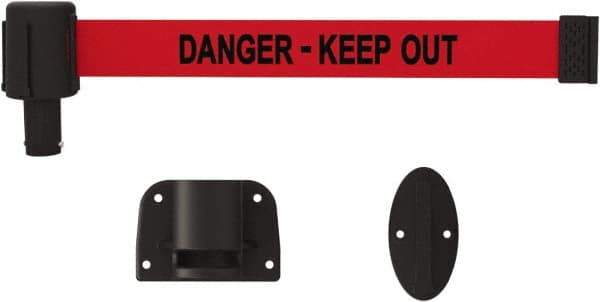 Banner Stakes - 15' Long x 2-1/2" Wide Nylon/Polyester Wall-Mounted Indoor Barrier - Black on Red - USA Tool & Supply