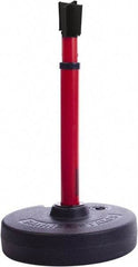 Banner Stakes - 22 to 42" High, 2-3/8" Pole Diam, Barrier Post Base, Stanchion & Receiver Head - 9" Base Diam, Round Nylon Base, Red Plastic Post, 15' x 2-1/2" Tape, For Outdoor Use - USA Tool & Supply