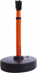 Banner Stakes - 22 to 42" High, 2-3/8" Pole Diam, Barrier Post Base, Stanchion & Receiver Head - 9" Base Diam, Round Nylon Base, Orange Plastic Post, 15' x 2-1/2" Tape, For Outdoor Use - USA Tool & Supply