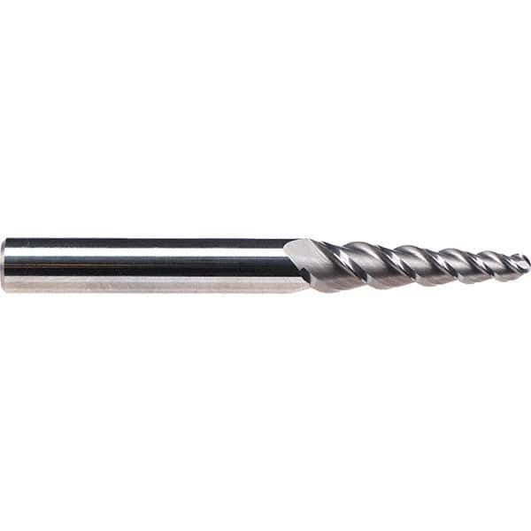 Emuge - 3° Taper Angle per Side, 4.9mm Small End Diam, 21mm LOC, Solid Carbide 3 Flute Tapered Ball End Mill - 66mm OAL, 6mm Shank Diam, Spiral Flute, 45° Helix - USA Tool & Supply