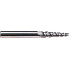 Emuge - 3° Taper Angle per Side, 4.9mm Small End Diam, 21mm LOC, Solid Carbide 3 Flute Tapered Ball End Mill - 66mm OAL, 6mm Shank Diam, Spiral Flute, 45° Helix - USA Tool & Supply