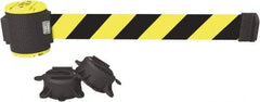 Banner Stakes - 30' Long x 2-1/2" Wide Nylon/Polyester Magnetic Wall Mount Barrier - Black on Yellow - USA Tool & Supply