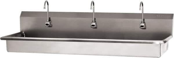 SANI-LAV - 65" Long x 16-1/2" Wide Inside, 1 Compartment, Grade 304 Stainless Steel (3) Person Wash-Station with Manual Faucet - 16 Gauge, 68" Long x 20" Wide x 21-1/2" High Outside, 5-1/2" Deep - USA Tool & Supply