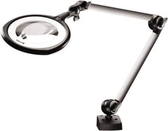 Waldmann Lighting - 39 Inch, Articulated, Clamp Mounted, LED, Silver, Magnifying Task Light - 14 Watt, 100 to 240 Volt, 1.75x Magnification, 160mm Wide - USA Tool & Supply