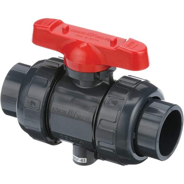 Asahi/America - 1" Pipe, Full Port, PVC True Union Design Ball Valve - 1 Piece, Socket x Thread Ends, Tee Handle - USA Tool & Supply