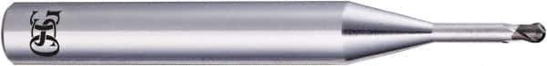 OSG - 1mm Diam, 0.6mm LOC, 2 Flute CBN Ball End Mill - Uncoated, Single End, 50mm OAL, 6mm Shank Diam, Spiral Flute - USA Tool & Supply