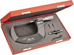 Starrett - 3 to 4" Range, Standard Throat IP67 Electronic Outside Micrometer - Friction Thimble, Carbide Face, CR2032 Battery - USA Tool & Supply
