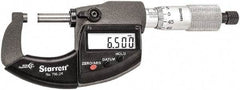 Starrett - Standard Throat IP67 Electronic Outside Micrometer - Ratchet Stop Thimble, Carbide Face, CR2032 Battery - USA Tool & Supply