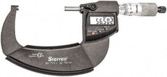 Starrett - Standard Throat IP67 Electronic Outside Micrometer - Ratchet Stop Thimble, Carbide Face, CR2032 Battery - USA Tool & Supply