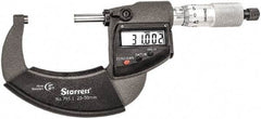 Starrett - Standard Throat IP67 Electronic Outside Micrometer - Ratchet Stop Thimble, Carbide Face, CR2032 Battery - USA Tool & Supply