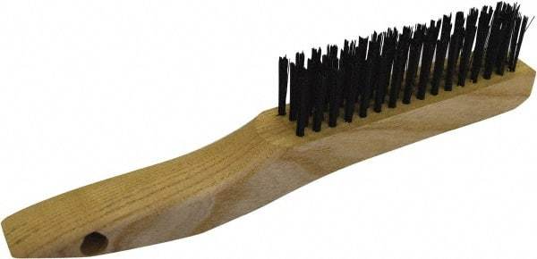 Gordon Brush - 4 Rows x 16 Columns Steel Scratch Brush - 4-3/4" Brush Length, 10" OAL, 1/8 Trim Length, Wood Shoe Handle - USA Tool & Supply