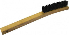 Gordon Brush - 4 Rows x 19 Columns Steel Scratch Brush - 5-3/8" Brush Length, 13-3/4" OAL, 1/8 Trim Length, Wood Curved Handle - USA Tool & Supply