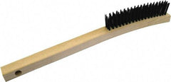 Gordon Brush - 3 Rows x 19 Columns Steel Scratch Brush - 5-3/4" Brush Length, 13-3/4" OAL, 1/8 Trim Length, Wood Curved Handle - USA Tool & Supply