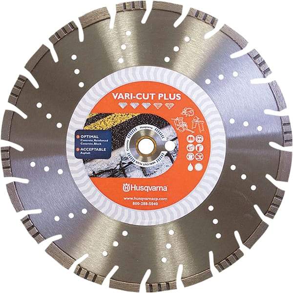 Husqvarna - 14" Diam, 25/32 & 1" Arbor Hole Diam, Continuous Edge Tooth Wet & Dry Cut Saw Blade - Diamond-Tipped, General Purpose Action, Standard Round Arbor - USA Tool & Supply