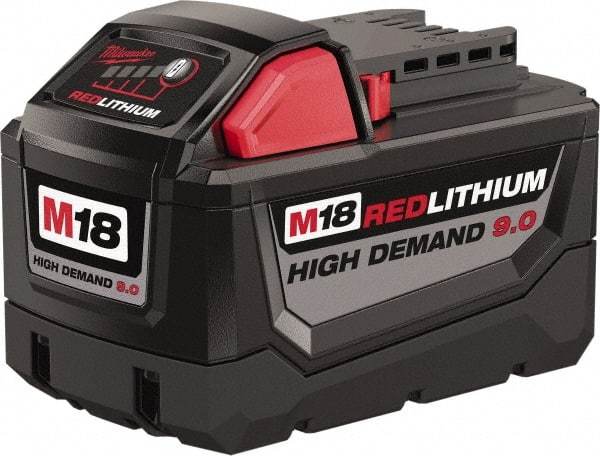 Milwaukee Tool - 18 Volt Lithium-Ion Power Tool Battery - 9 Ahr Capacity, Series M18 XC RED - USA Tool & Supply