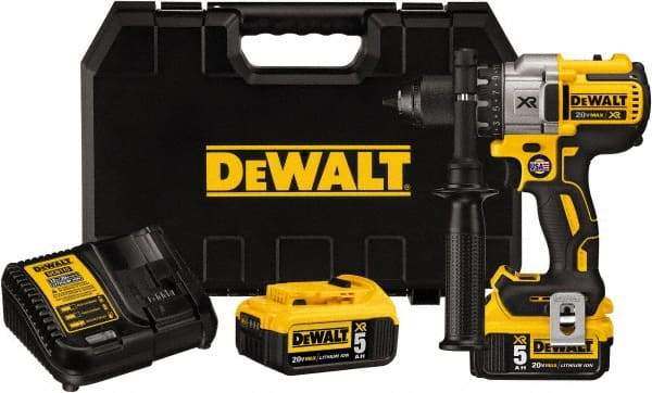 DeWALT - 20 Volt 1/2" Chuck Pistol Grip Handle Cordless Drill - 0-2000 RPM, Keyless Chuck, Reversible, 2 Lithium-Ion Batteries Included - USA Tool & Supply