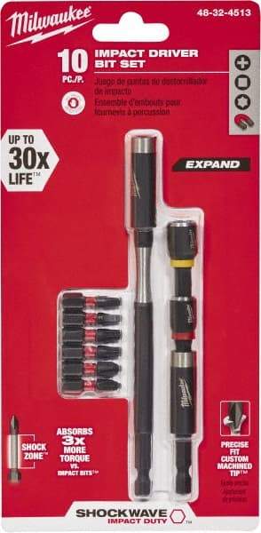 Milwaukee Tool - Impact Ready Accessory Set - 1/4" Hex Drive, Phillips, Slotted, Torx, Square Point - USA Tool & Supply