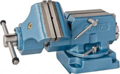 Bison - 5" Jaw Width x 5.9" Jaw Opening Capacity, 8.46" Throat Depth, Bench & Pipe Combination Vise - 1-1/4 to 2.36" Pipe Capacity, Swivel Base, Bolt Down Attachment, Steel - USA Tool & Supply