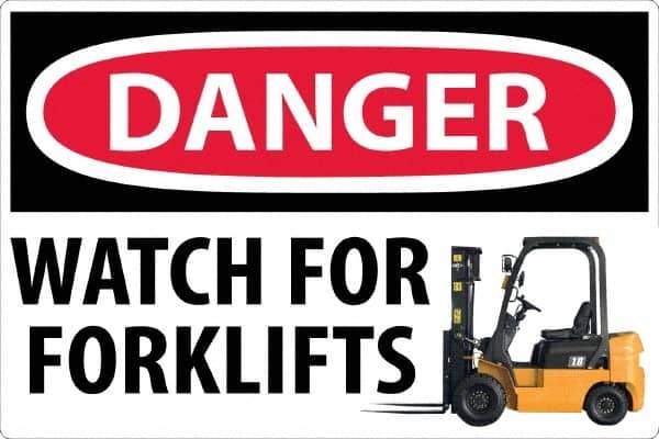 NMC - "Danger - Watch For Forklifts", 24" Long x 36" Wide, Sportwalk Safety Sign - Rectangle, 0.005" Thick, Use for Workplace/Safety - USA Tool & Supply