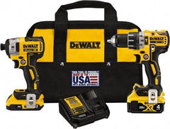 DeWALT - 20 Volt Cordless Tool Combination Kit - Includes 1/2" Brushless Hammer Drill & 1/4" 3-Speed Brushless Impact Driver, Lithium-Ion Battery Included - USA Tool & Supply