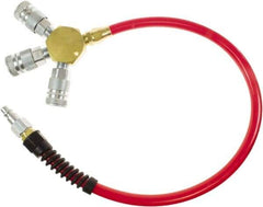 PRO-SOURCE - 3/8" ID 4' Long Lead-In Whip Hose - Manifold with (3) Industrial Couplers Ends, 200 Working psi, 165°, 3/8" Fitting, Transparent Red - USA Tool & Supply