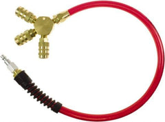 PRO-SOURCE - 3/8" ID 5' Long Lead-In Whip Hose - Manifold with (3) 6-Ball Automotive Couplers Ends, 200 Working psi, 165°, 1/4" Fitting, Transparent Red - USA Tool & Supply