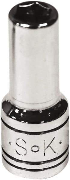 SK - 3/16", 1/4" Drive, Deep Hand Socket - 6 Points, Steel, Chrome Finish - USA Tool & Supply