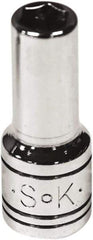 SK - 3/16", 1/4" Drive, Deep Hand Socket - 6 Points, Steel, Chrome Finish - USA Tool & Supply