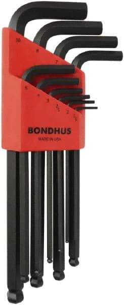 Bondhus - L-Wrench L-Wrench Hex Key Set - Hex Range 1.5 to 10mm, Protanium High Torque Steel - USA Tool & Supply