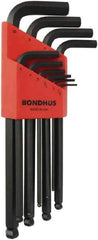 Bondhus - L-Wrench L-Wrench Hex Key Set - Hex Range 1.5 to 10mm, Protanium High Torque Steel - USA Tool & Supply