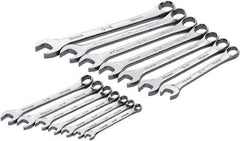 SK - 14 Piece, 6mm to 19mm, 12 Point Combination Wrench Set - Metric Measurement Standard, Full Polish Chrome Finish, Comes in Roll-Up Pouch - USA Tool & Supply