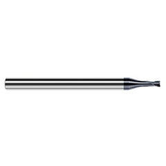 End Mills for Hardened Steels - Finishers - 0.0150″ (1/64″) Cutter Diameter × 0.0020″ Radius × 0.0120″ Length of Cut × 0.0470″ (3/64″) Reach Carbide Corner Radius End Mill for Hard Milling, 2 Flutes, AlTiN Nano Coated - Exact Industrial Supply