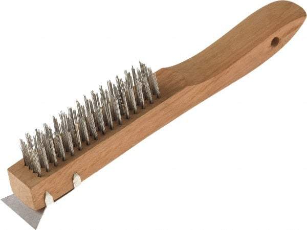 O-Cedar - 4 Columns x 16 Rows, Steel Wire Brush - 7" Brush Length, 10" OAL, 1-1/8" Trim Length, Wood Shoe Handle - USA Tool & Supply